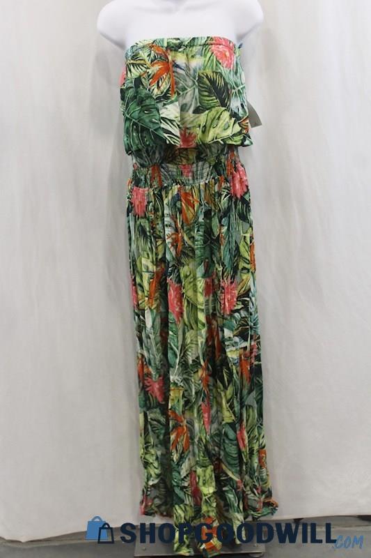 NWT Ripcurl Womens Green Tropical Strapless Maxi Dress Sz L