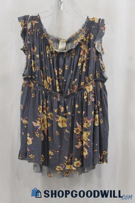 NWT Free People Women's Gray/Tan Floral Print Tank Blouse SZ S