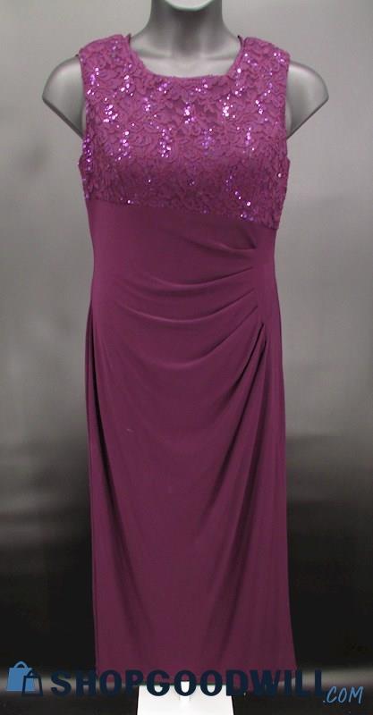 Alex Evenings Women's Purple Sequin Lace Bodice Scoop Neck Formal Gown SZ 12