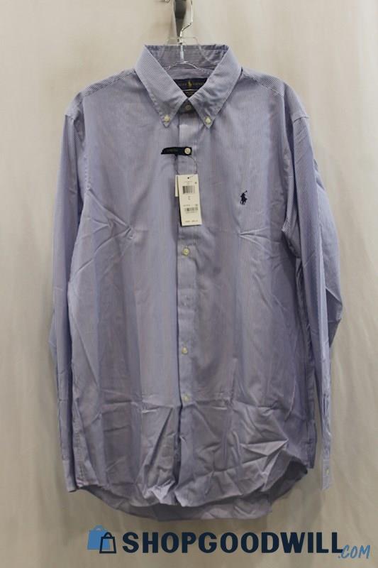 NWT Polo Ralph Lauren Mens Blue/White Stripe Dress Shirt Sz L