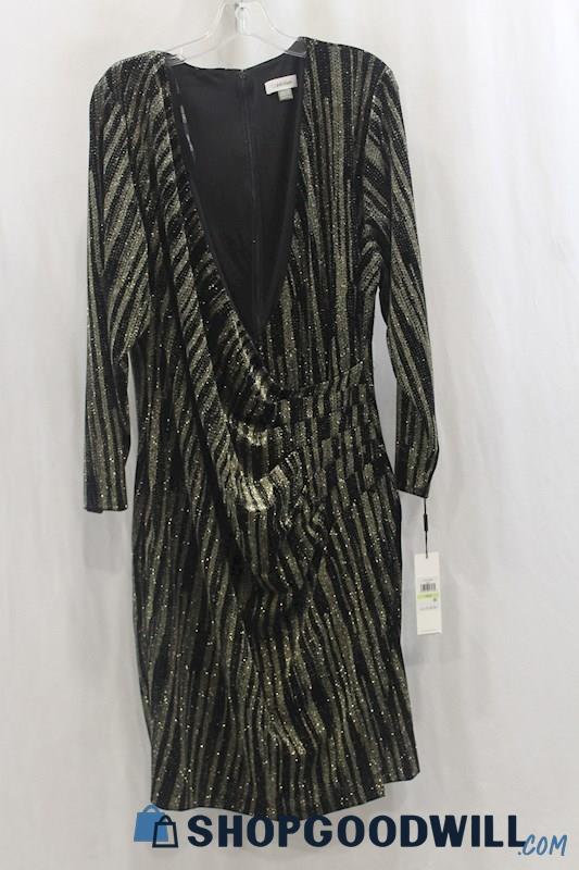 NWT Calvin Klein Womens Black/Gold Glitter Over-Cross Velour Shift Dress Sz 18W