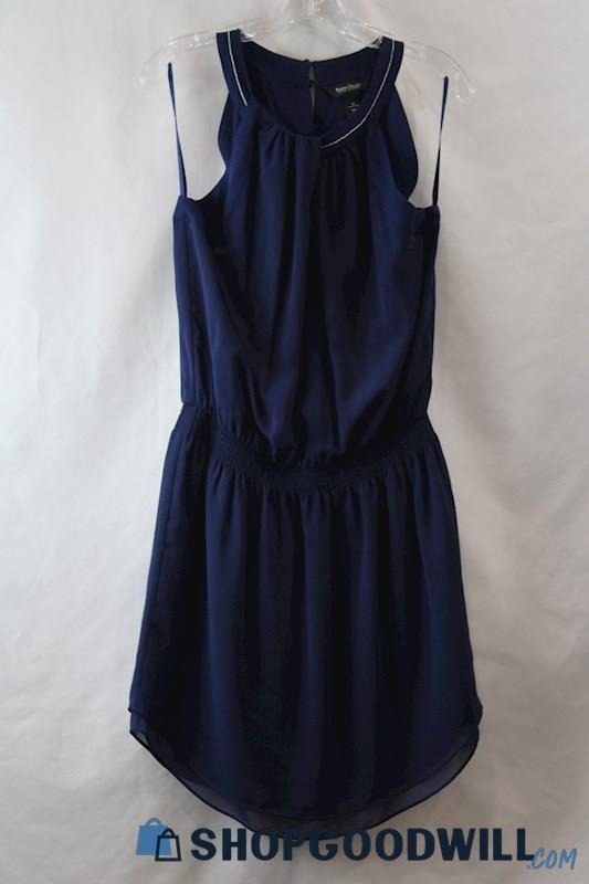 WHBM Women's Navy High-Neck Sleeveless Blouson Dress sz 10