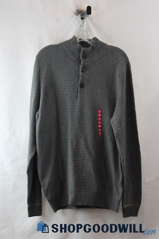 NWT GH Bass Co Men's Gray Waffle Knit Henley LS Sweater SZ L