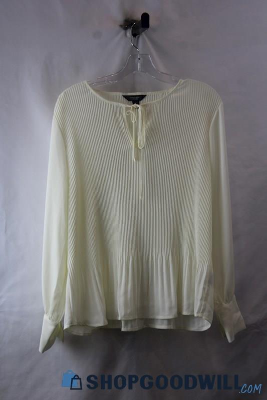 NWT Simply Vera Women's Ivory Neck Tie LS Pleated Blouse SZ L