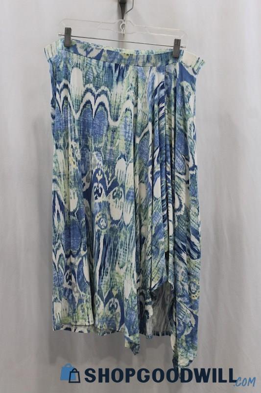 Chico's Women's Blue/Green Design Print Flowy Skirt SZ L