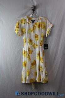 NWT Simply Vera Vera Wang White/Yellow Floral Print Textured A-Line Dress SZ S