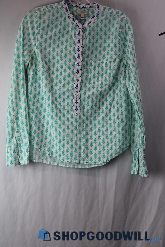 J. Crew Women's Teal/Blue Floral Print Button-Up Shirt Sz 4