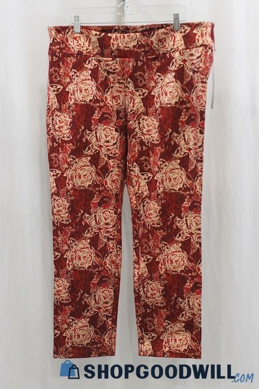 NWT Soft Surrounding Women's Red/Pink Floral Print Pull On Pant SZ 1X