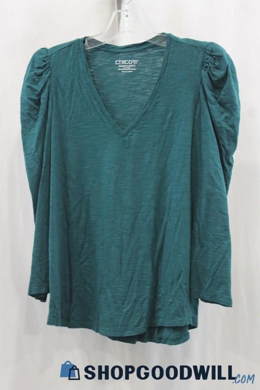 Chico's Women's Green V-Cut Blouse SZ L