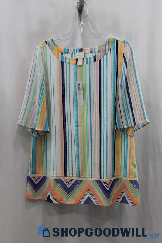 NWT Chico's Women's Multicolor Pinstripes Pullover Blouse SZ M