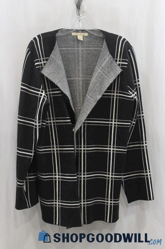 Ava Paige Women's Black/White Plaid Knit Cardigan SZ XL