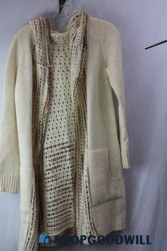 Mystree Women's Beige/Multicolored Knitted Cardigan Sz M