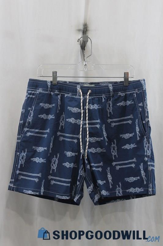 NWT J.Crew Mens Blue/White Pattern Swim Shorts Sz L