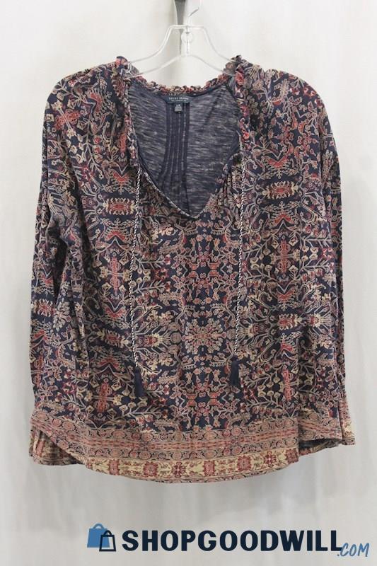 Lucky Brand Women's Brown/Pink Design Pattern Blouse SZ L