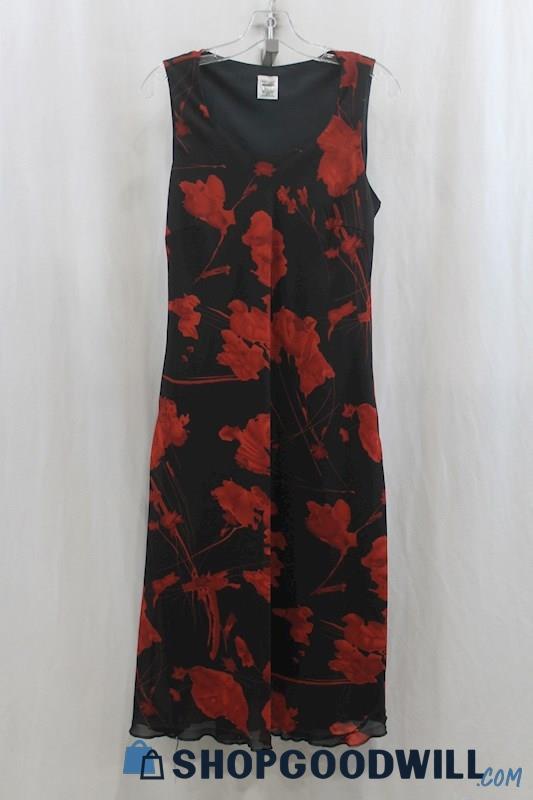 Premier International Women's Black/Red Floral Print Tank Dress SZ M