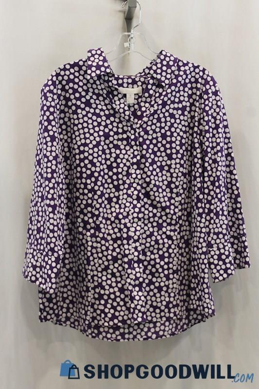 Chico's Women's Purple/White Dot Print Blouse SZ XL