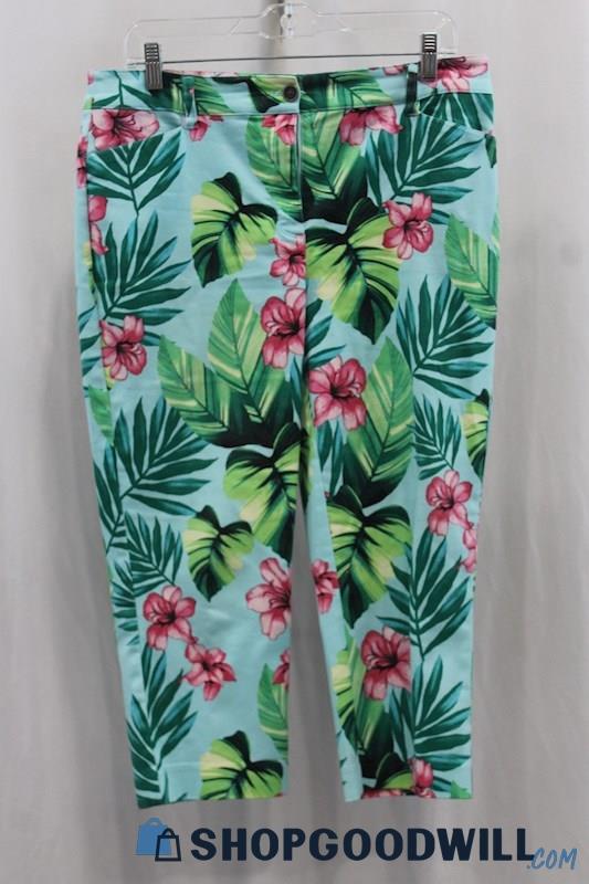 Chicos Womens Blue/Green Tropical Pattern Crop Pants Sz M