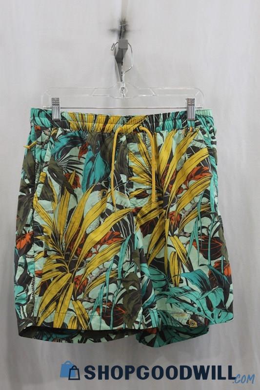 Columbia Mens Turquoise/Yellow Tropical Swim Shorts Sz M