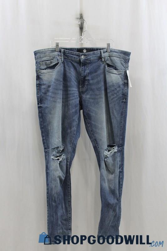 NWT Jordan Craig Mens Blue Washed Distressed Skinny Jeans Sz 42x32