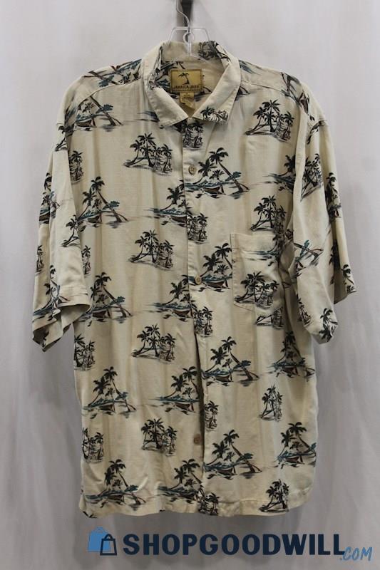 Jamaica Jaxx Men's Beige/Brown Tropical Print Button Up Shirt SZ M