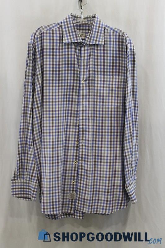 Peter Millar Men's Blue/White Gingham Button Up Shirt SZ XL