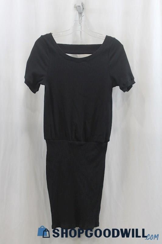 NWT Free People Womens Black Ribbed T-Shirt Dress Sz M