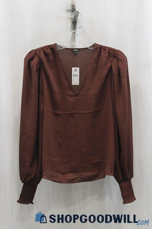 NWT Express Womens Brown V-Neck Blouse Sz S