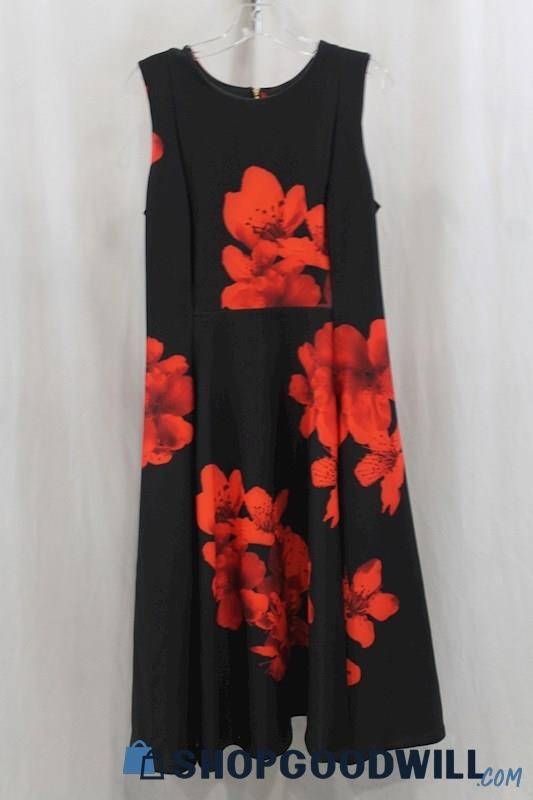 Calvin Klein Women's Black/Red Floral Print Tank Dress SZ 12