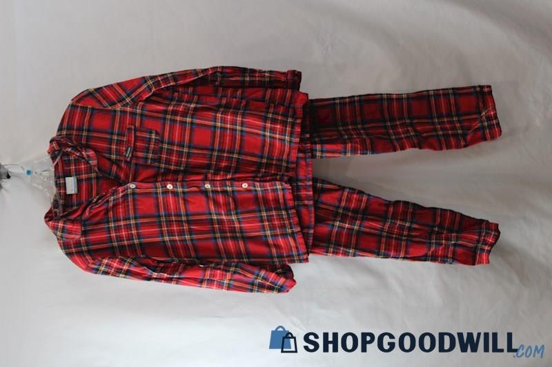 Columbia Women's Red/Navy Plaid Flannel 2PC Button Up Pant Pajama Set sz M