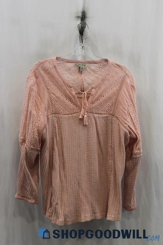 Lucky Brand Womens Pink Eyelet Blouse Sz XL