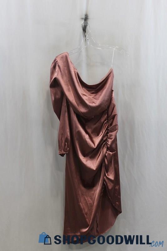 Grace Karin Womens Rose Purple Satin One Shoulder Drape Dress Sz L