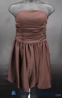 Eden Maids Women's Brown Beaded Detail Strapless Ruched Mini Formal Gown