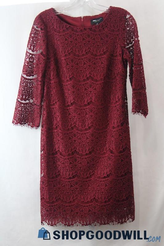 RN Studio Women's Maroon Floral Lace 1/2 Sleeve Dress sz 4