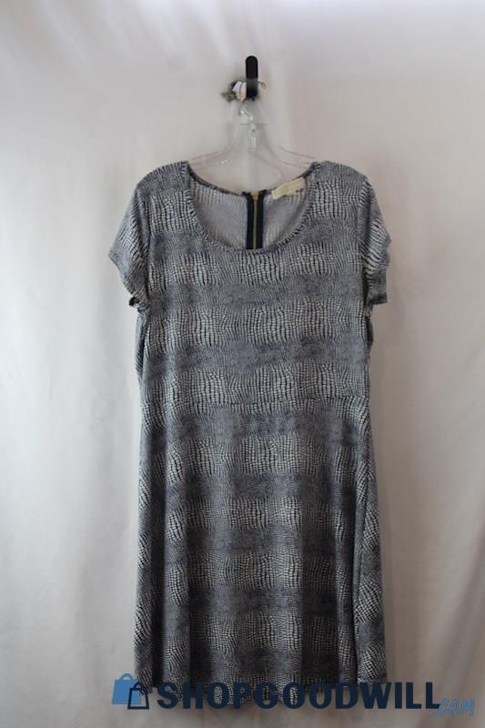 Michael Kors Women's Navy/White Patterned Scoop Neck Dress SZ XL