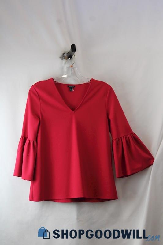 Ann Taylor Women's Red Poplin Bell Sleeve V Neck Blouse SZ XS