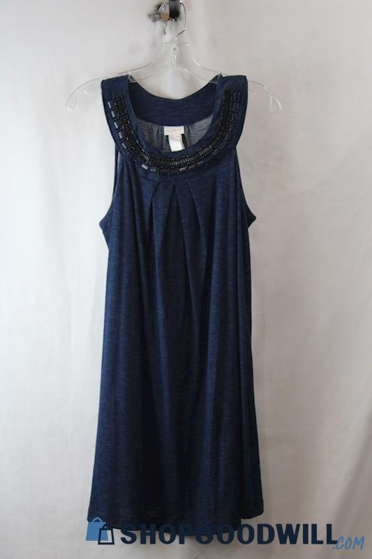 Dotti Women's Navy Heathered Beaded Scoop Neck Dress SZ S