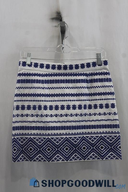 NWT Sam Edelman Womens White/Blue Pattern Mini A-Line Skirt Sz 6