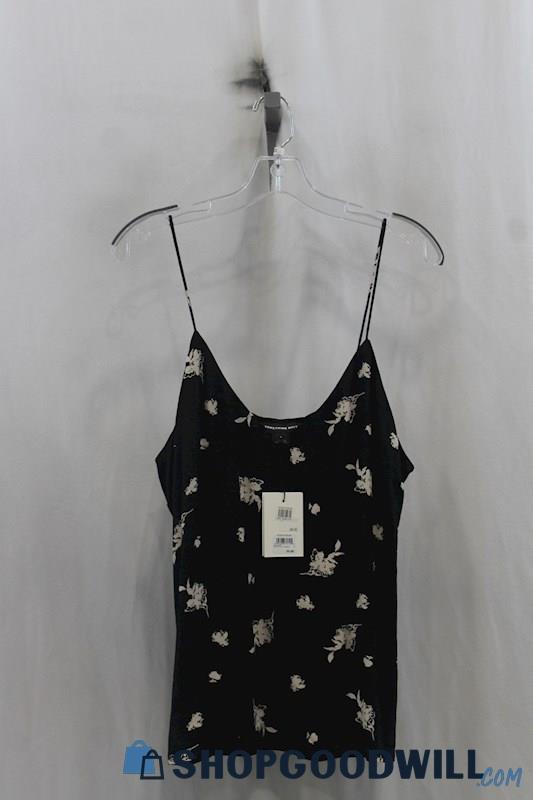 NWT Something Navy Women's Black/Beige Floral Tank Shirt SZ L