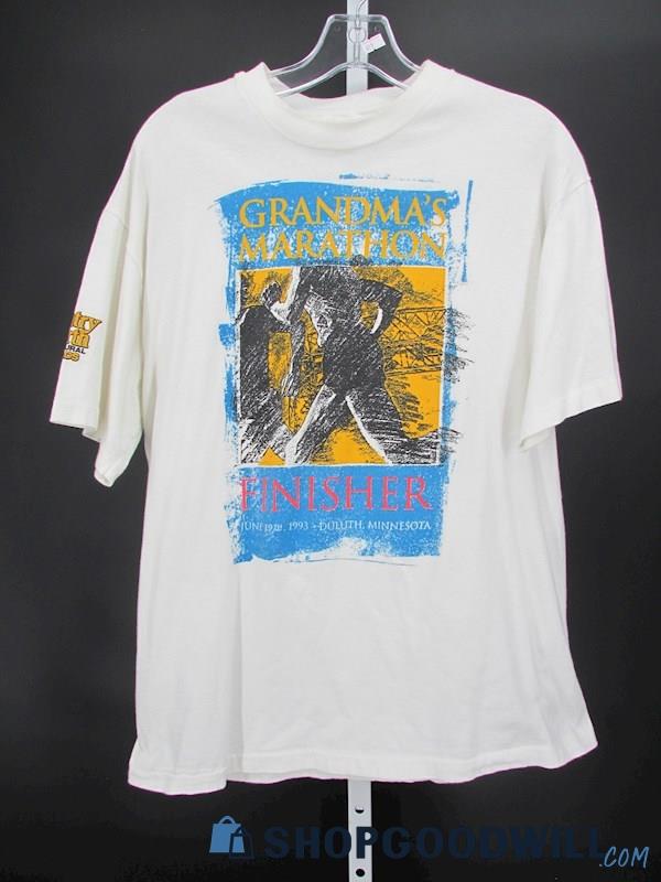 1993 Grandma's Marathon Men's White Graphic Single Stitch T-Shirt SZ L