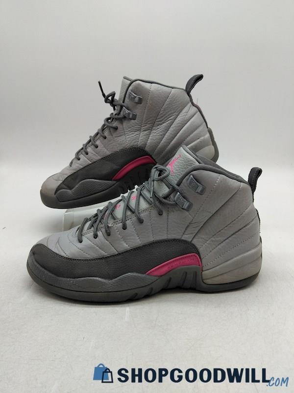 Nike Air Jordan 12 Retro GG Girls Wolf Grey/Vivid Pink Athletic Shoes SZ 8Y