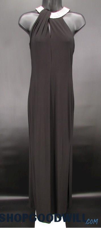 Laundry Women's Black Silver Chain Detail High Neck Column Formal Gown SZ 4