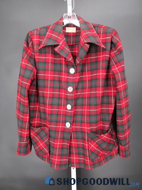 Pendleton Women's Vintage Red/Green Plaid Wool Button-Up Jacket SZ XXL