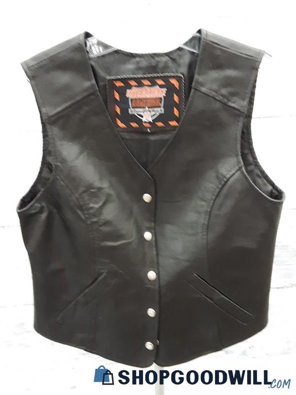 Interstate Leather Black Leather Vest - Size L 