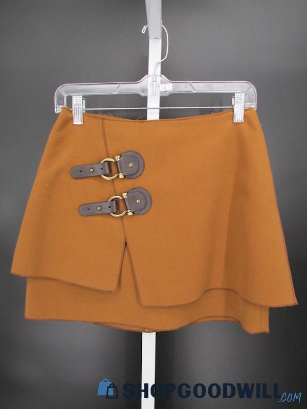 Meadow Rue Women's Brown Faux Buckle Asymmetrical Mini Skirt SZ 2