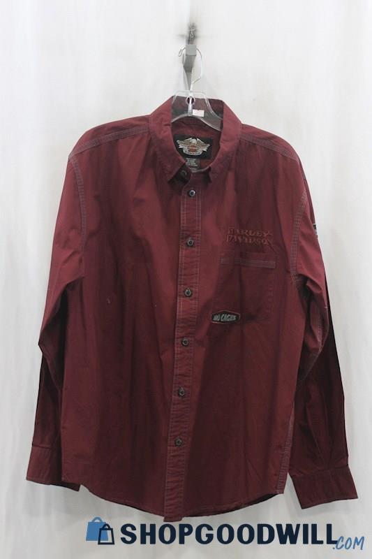 Harley-Davidson Mens Burgundy Button Down Shirt Sz M