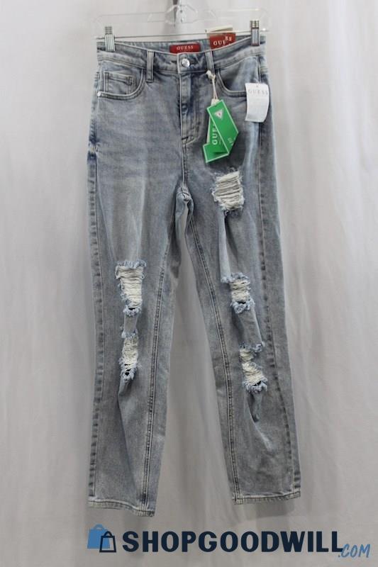 NWT Guess Womens Blue Acid Wash Distressed Skinny Jeans Sz 25x28