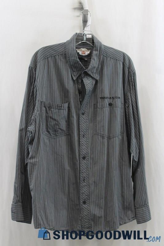 Harley-Davidson Mens Dark Gray Stripe Button Up Shirt Sz XL