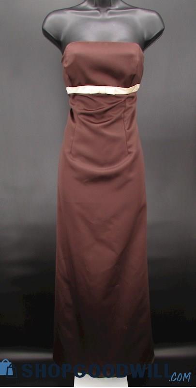 Jim Hjelm Women's Brown Strapless Empire Waist Bow Detail Formal Gown SZ 10