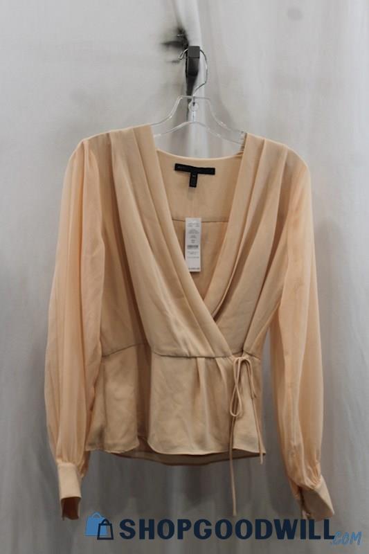 NWT White House Black Market Womens Cream Orange Chiffon Surplice Blouse Sz XS