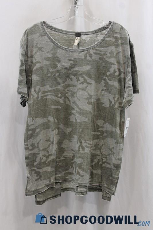 NWT Free People Women's Gray Camo Pullover T-Shirt SZ L